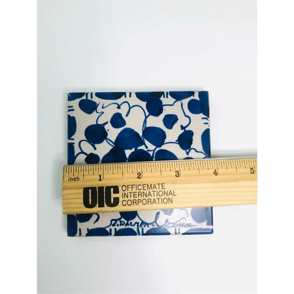 italian tiles set of 3 blue and white 4 inch squares collectible‎ signed